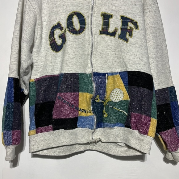 Vintage Myrtle Beach South Carolina Golf Plaid Zip Up Hooded Sweatshirt Size XL - Picture 3 of 12